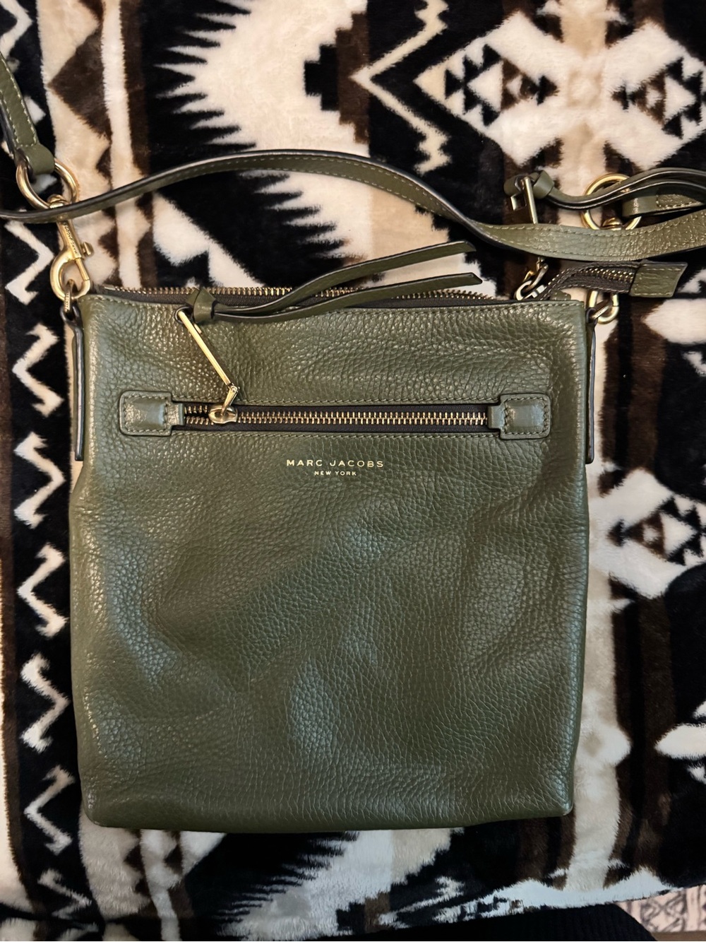 Marc Jacobs Olive Pebbled Leather Crossbody with Gold Hardware